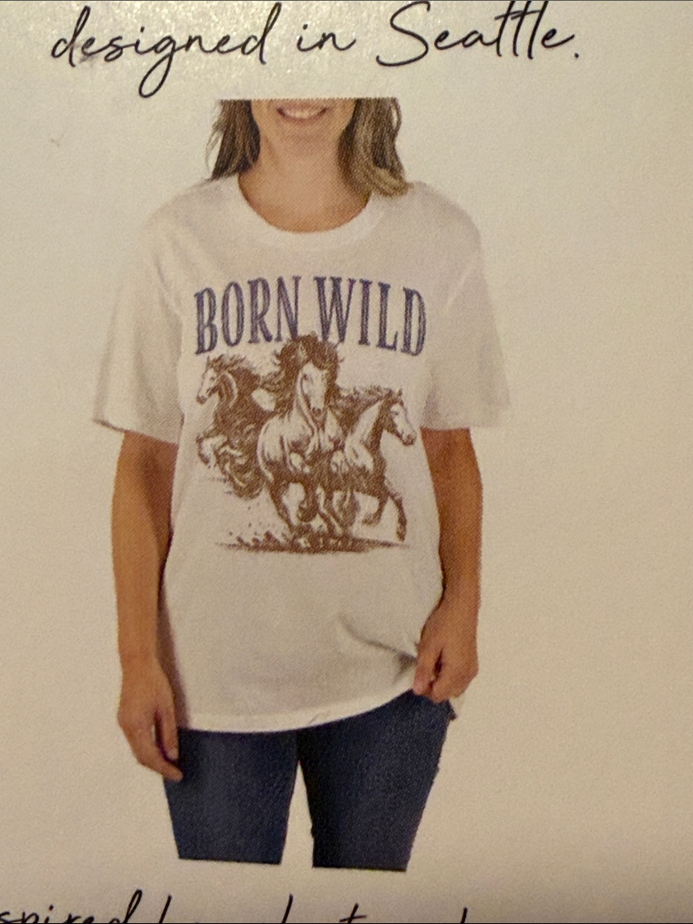 State of Mine Born Wild Graphic Women's White T-Shirt L, XL NWT